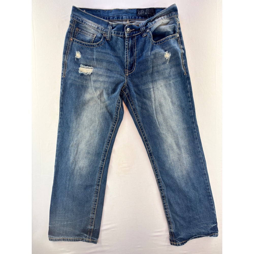 Axel Brand Relaxed Straight Leg Jeans Mens 34x30 Medium Wash Distressed Denim